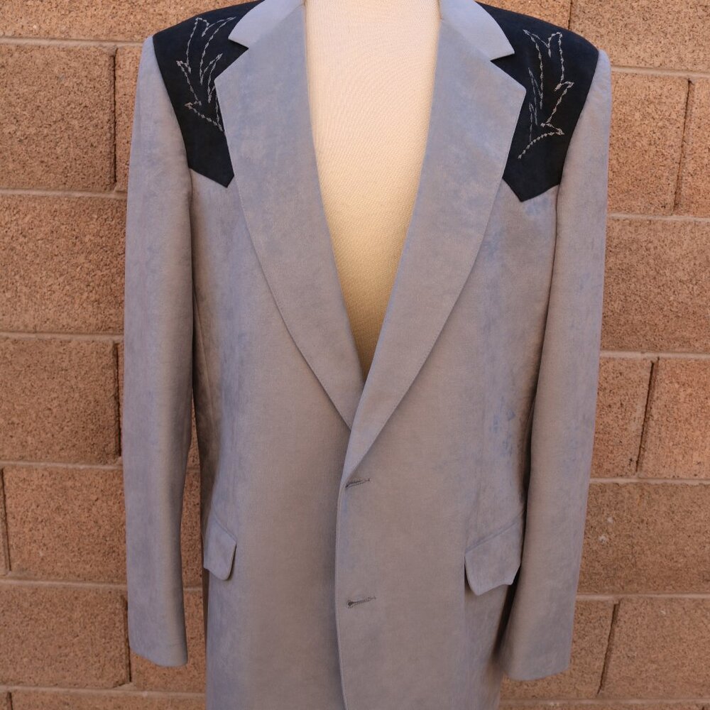 Tregos Westwear Cowboy Blazer 46L Gray Faux Suede Embroidered Yoke Rockabilly